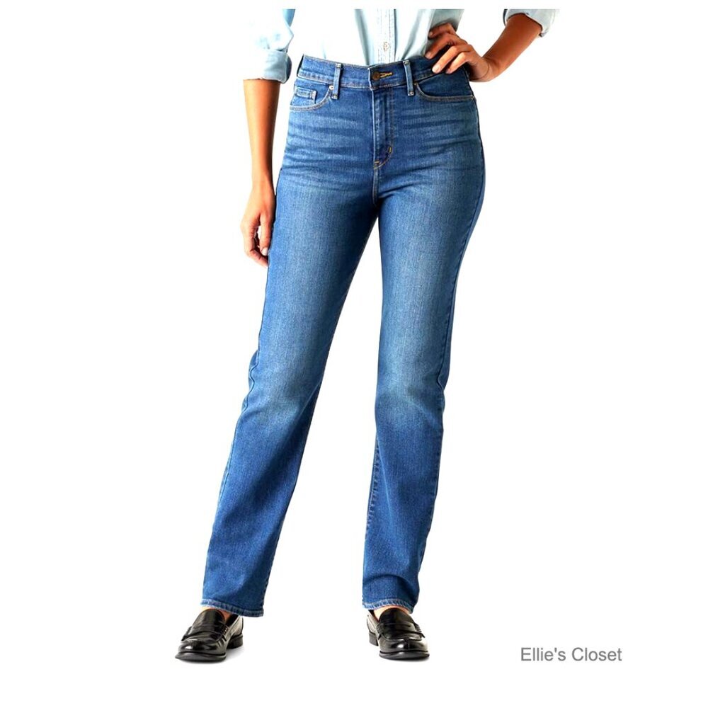 High-Rise Straight Jeans Stretch Denim with Tummy Panel